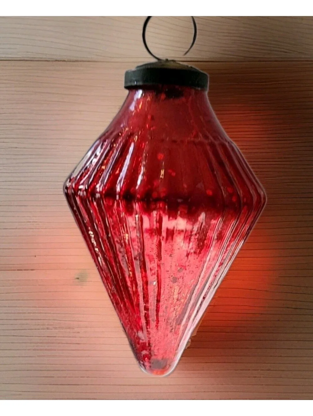 Vintage Mercury Glass Finial Red Lantern Christmas Ornament 5